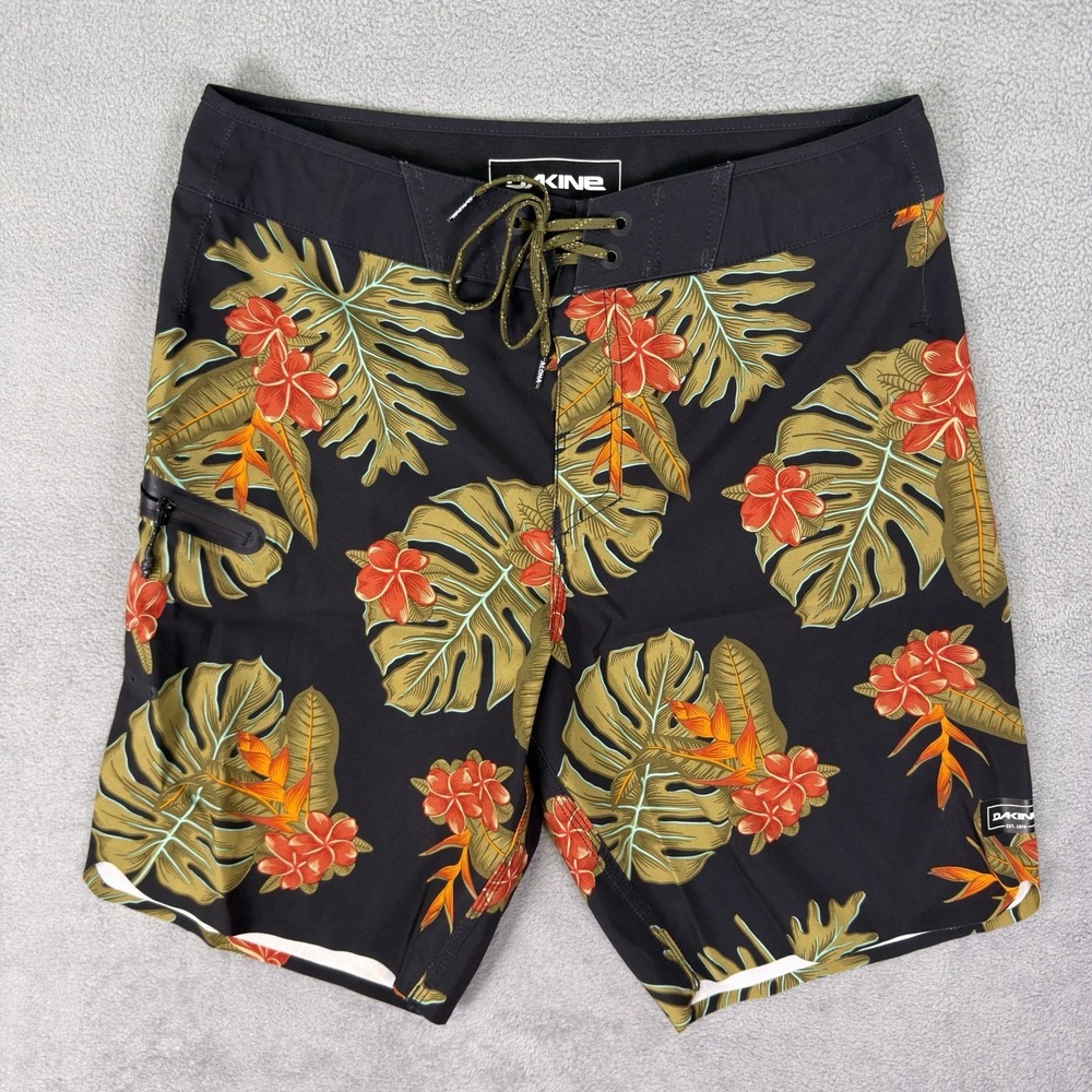 Dakine Board Shorts Mens‎ 30 Black Hawaiian Floral Unlined Drawstring 9" Inseam